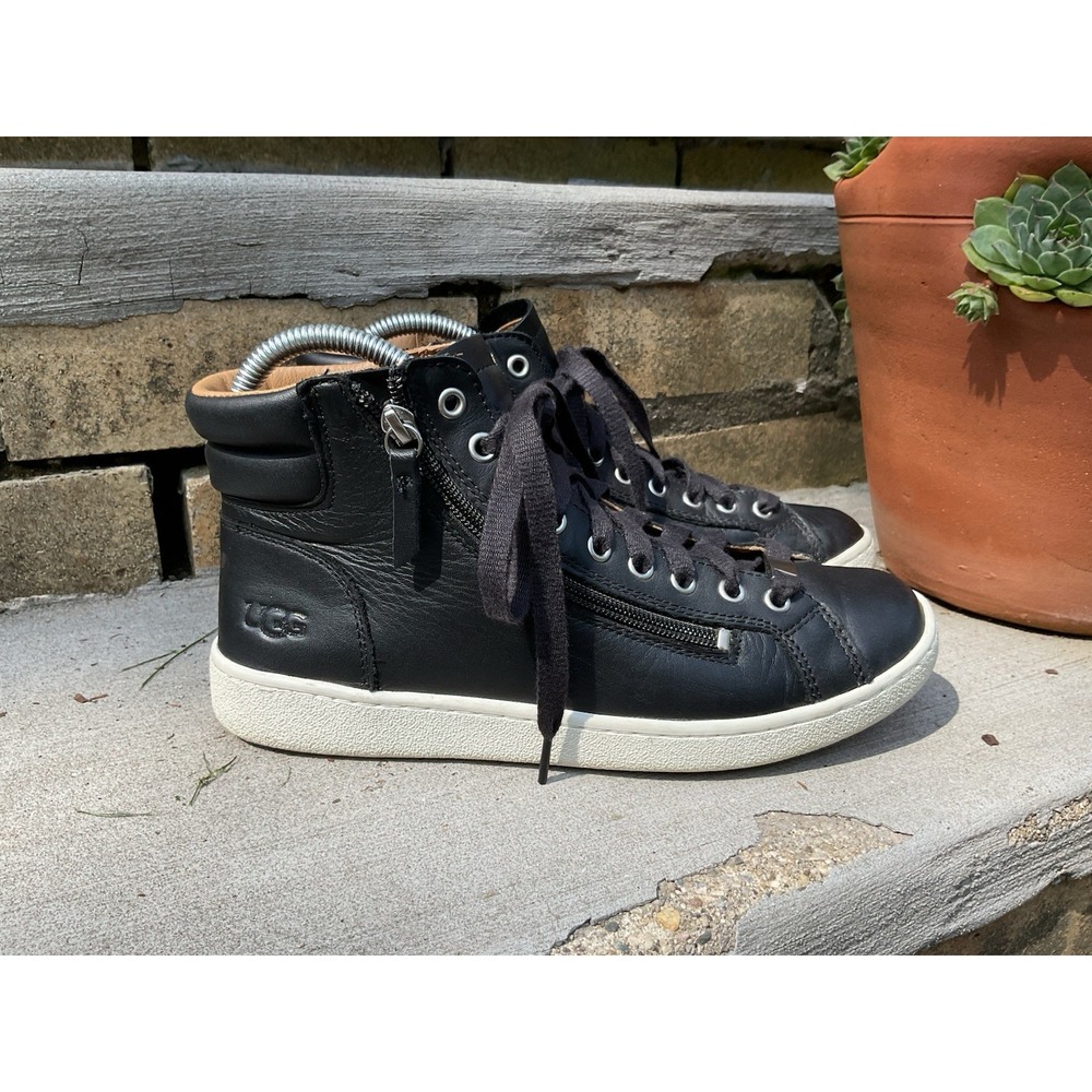 UGG Olive Womens High Top Sneakers Black Leather Side Zip Lace Up 1019663 9